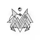 upside-down triangle with icy moon and small astronomical shapes tattoo design idea