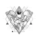 upside-down triangle with icy moon and small astronomical shapes tattoo design idea