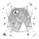upside-down triangle with icy moon and small astronomical shapes tattoo design idea