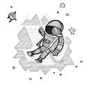 Astronaut catching shooting stars with a fishing net tattoo design idea
