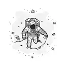 Astronaut catching shooting stars with a fishing net tattoo design idea