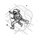 Astronaut catching shooting stars with a fishing net tattoo design idea