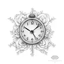 flowers with two clocks tattoo design idea