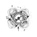 flowers with two clocks tattoo design idea