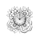 flowers with two clocks tattoo design idea