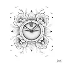 flowers with two clocks tattoo design idea