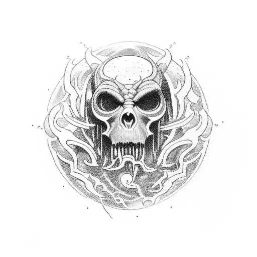 A thanatopractor-themed tattoo incorporating elements of black metal and space, depicting a mythical creature in a cosmic funeral procession tattoo design idea