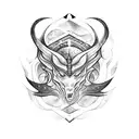 A cosmic black metal band logo with a mythical creature as the centerpiece tattoo design idea