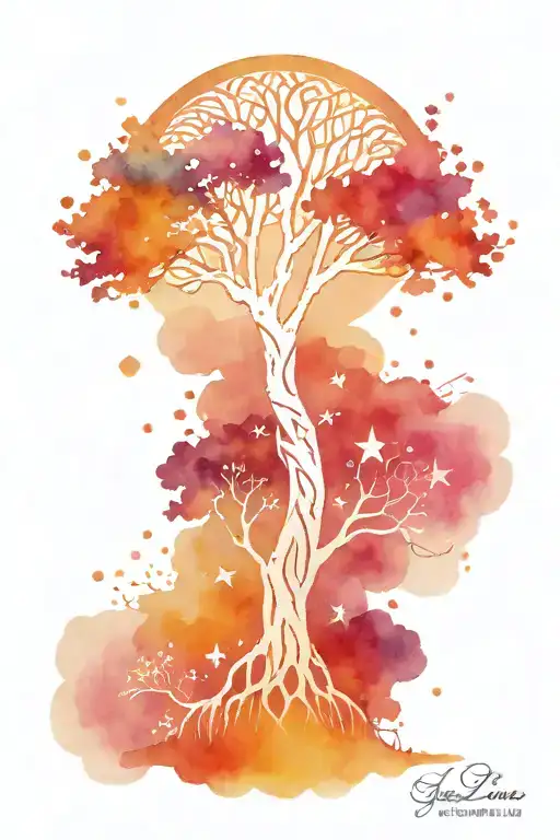 tree of life intertwined with eternal love symbol with stars tattoo design idea