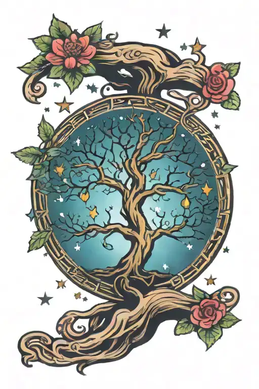 Tree of life, eternal love symbol, stars Incorporated tattoo design idea
