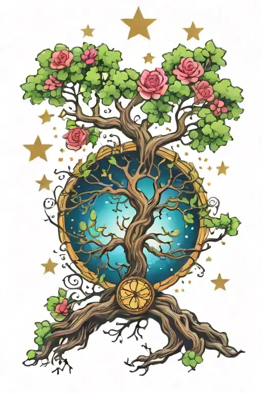 Tree of life, eternal love symbol, stars Incorporated tattoo design idea