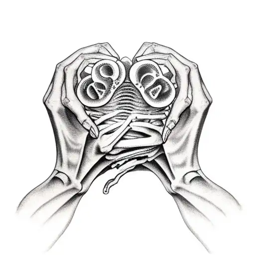 skeleton hands holding human heart  tattoo design idea