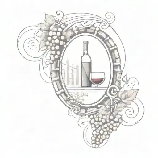 An intricate geometric design inspired by the Luis I bridge, incorporating elements of port wine barrels and grapes tattoo design idea