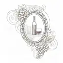 An intricate geometric design inspired by the Luis I bridge, incorporating elements of port wine barrels and grapes tattoo design idea