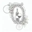 An intricate geometric design inspired by the Luis I bridge, incorporating elements of port wine barrels and grapes tattoo design idea