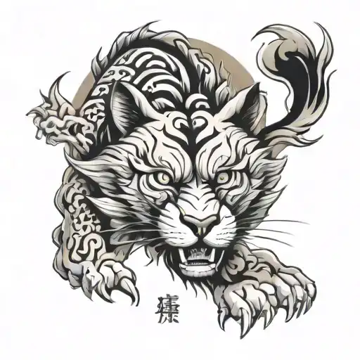 half wolf half lion half tattoo design idea
