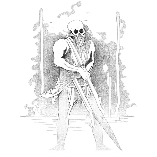 River styx with ferryman tattoo design idea