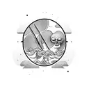 River styx with Charon the ferryman tattoo design idea