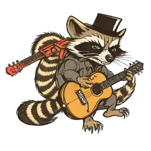 raccoon Johnny Cash playing a guitar tattoo design idea
