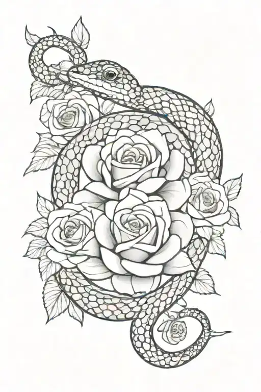 Mandala snake with roses tattoo design idea