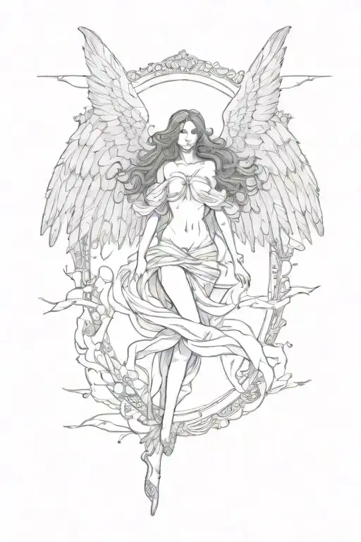 falling angel, wings, momento mori tattoo design idea
