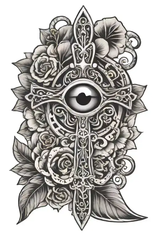 ankh with eye and flowers tattoo design idea