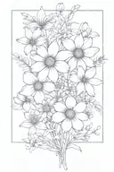 daisy, narcissus, poppy, marigold, larkspur, violet flower bouquet tattoo design idea