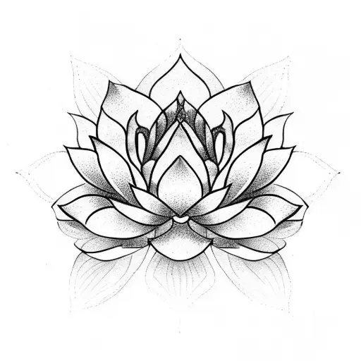 Lotus flower surrounded by different charm symbols tattoo design idea