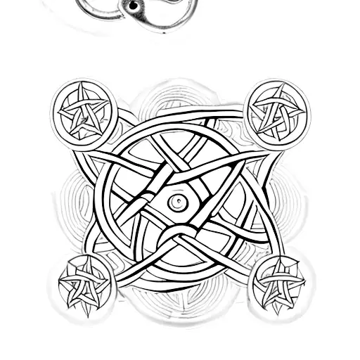 Combine the triple moon, pentagram, and witch knot into a mesmerizing charm design. tattoo design idea