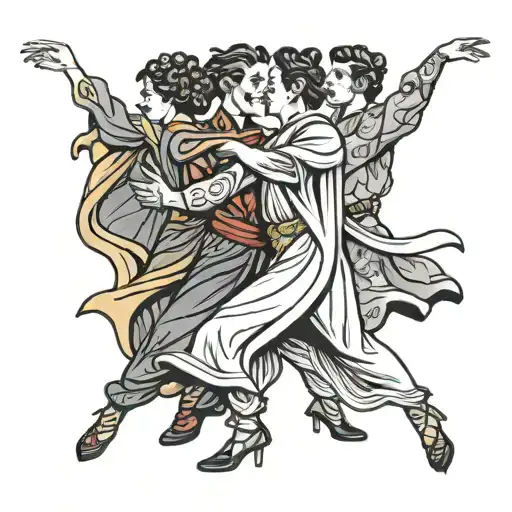 four people in capes dancing  tattoo design idea