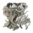 four people in capes dancing  tattoo design idea