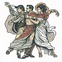 four people in capes dancing  tattoo design idea