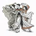 four people in capes dancing  tattoo design idea