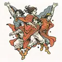 four people in capes leaping  tattoo design idea