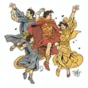 four people in capes leaping  tattoo design idea