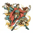 four people in capes leaping  tattoo design idea