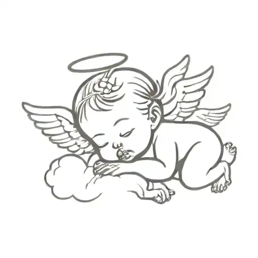 baby angel with wings on a cloud mini tattoo tattoo design idea