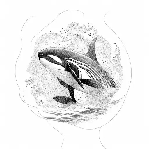 an orca filled with patterns aorrounded by waves tattoo design idea