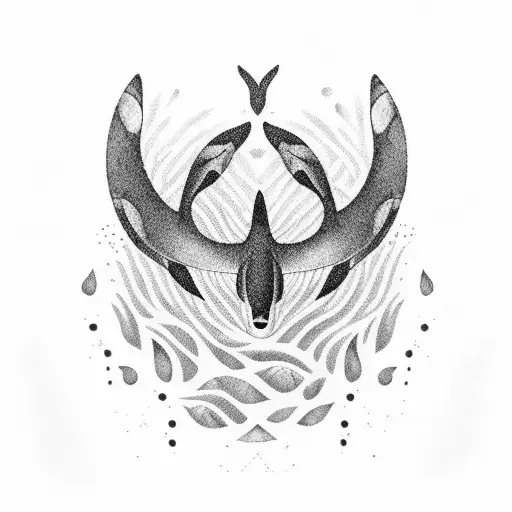 an orca filled with patterns aorrounded by waves tattoo design idea