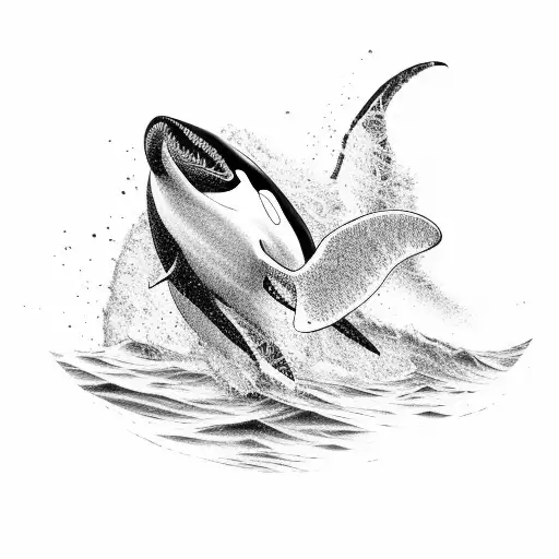 A majestic orca leaping out of a wave tattoo design idea