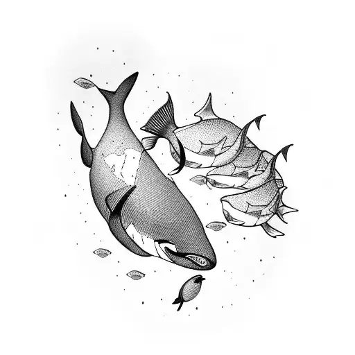 Orca diving through a school of fish tattoo design idea