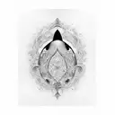 an orca filled with patterns aorrounded by waves tattoo design idea