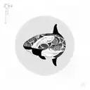an orca filled with patterns aorrounded by waves tattoo design idea