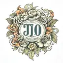 A tattoo of a name TJ with her birthdate 02/23/2023 tattoo design idea