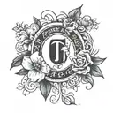 A tattoo of a name TJ with her birthdate 02/23/2023 tattoo design idea