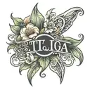 A tattoo of a name TJ with her birthdate 02/23/2023 tattoo design idea