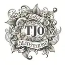A tattoo of a name TJ with her birthdate 02/23/2023 tattoo design idea