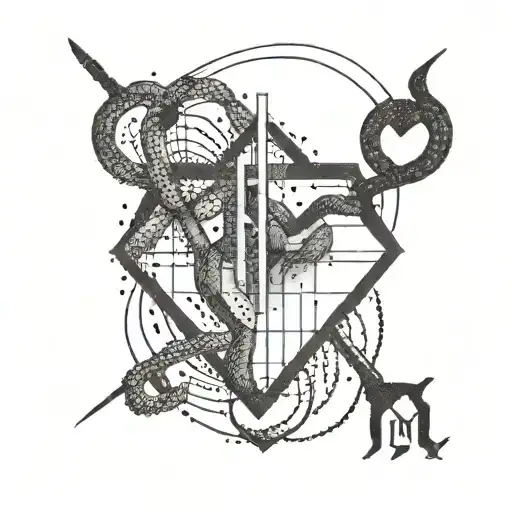 A hacker symbol intertwined with a heartbeat line tattoo design idea