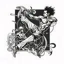 A dynamic design featuring a capoeira fighter in action, incorporating elements of movement and energy tattoo design idea