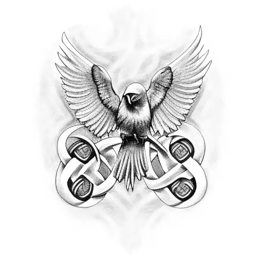 Raven with a irish celtic knot tattoo design idea